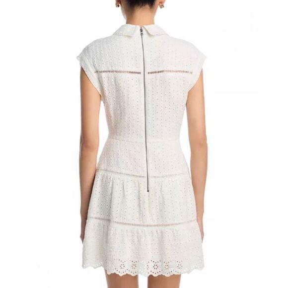 Alice + Olivia Mila Eyelet Dress 6 White Cotton Linen Twist Mini Bridal NWT - Picture 4 of 11